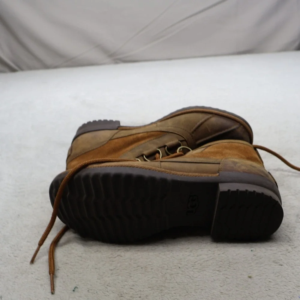 UGG Womens 7 Duck Boots Brown Waterproof Leather Suede Lace Up Utility Rugged